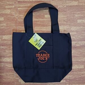 Trader Joe's Fall Season Canvas Mini Tote Bags Black w Orange Embroidery